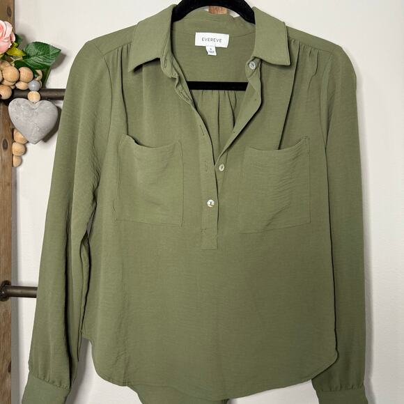 Evereve Long Sleeve Army Green Blouse Size Small - Picture 3 of 7
